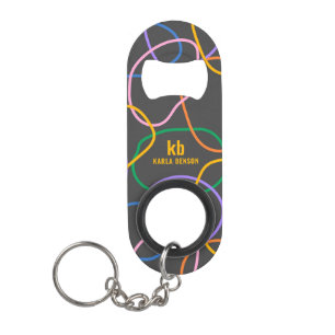Colourful Abstract Wavy Lines Pattern Keychain Bottle Opener