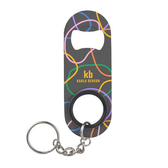Colourful Abstract Wavy Lines Pattern Keychain Bottle Opener (Front)