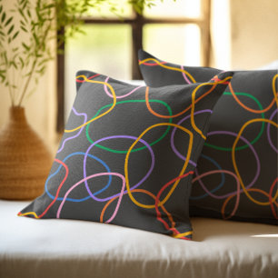 Colourful Abstract Wavy Lines Pattern Throw Pillow