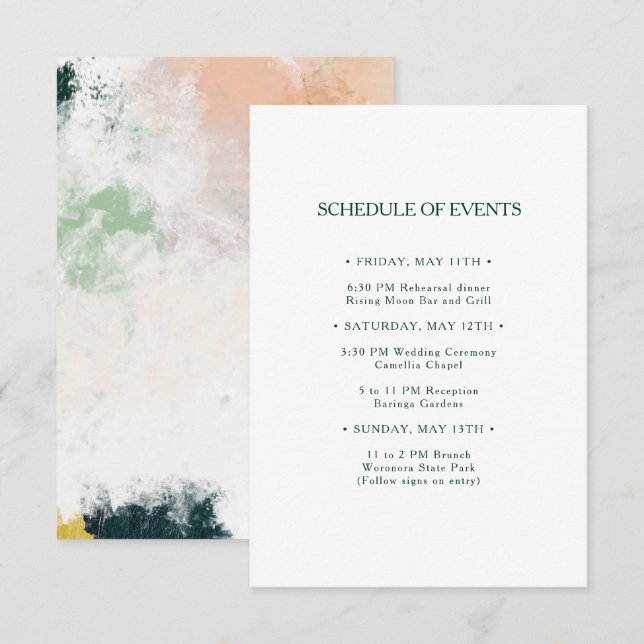 Colourful Abstract Wedding Schedule of Events Card (Front/Back)