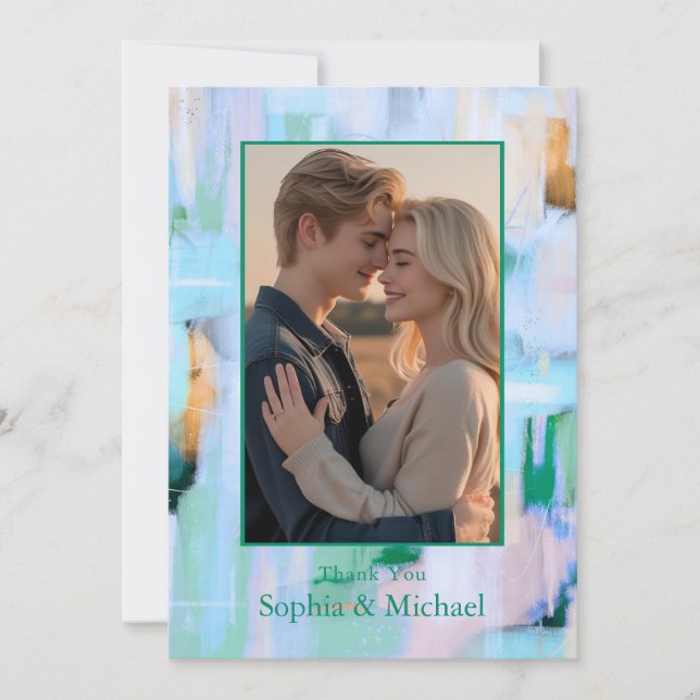 Colourful Abstract Wedding Thank You Card Blue Pin (Front)