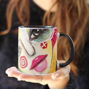 Colourful Abstract Whimsical Face Quirky Artistic  Mug