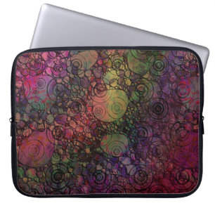 Colourful Abstract with Black & Grungy Circles Laptop Sleeve
