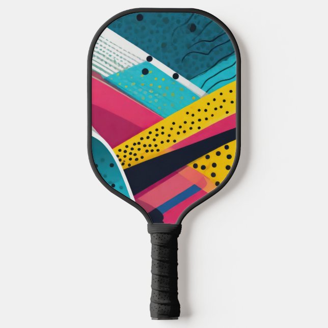 Colourful abstract with dots pickleball paddle (Front)