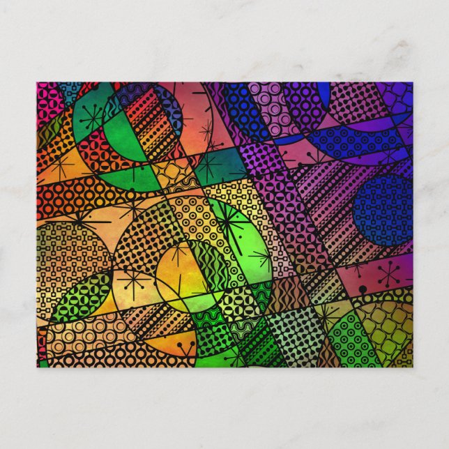 Colourful Abstract with Textures & Patterns Postcard (Front)