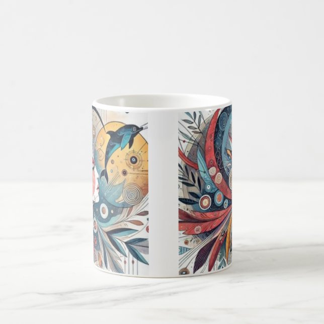 "Colourful Abstract Woman and Dolphin Art – Artist Coffee Mug (Center)