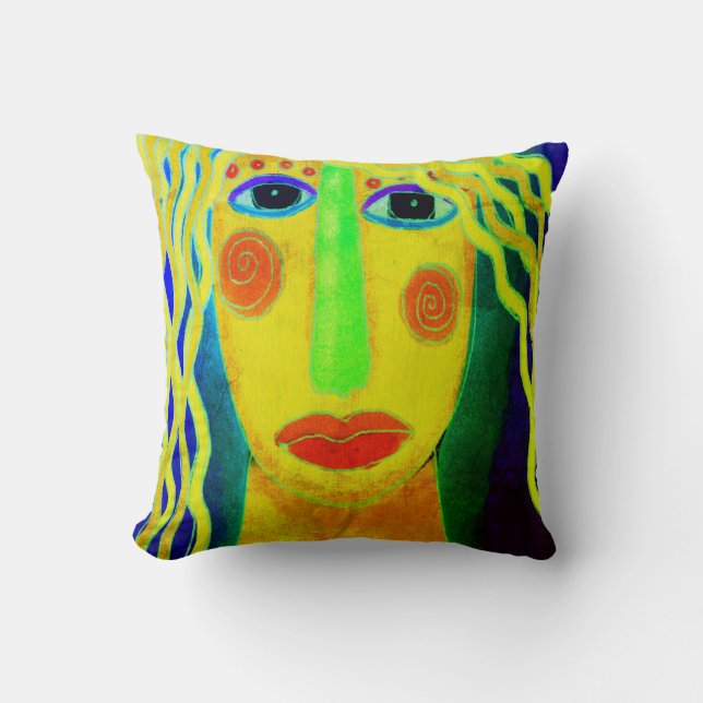 Colourful Abstract Woman Painting Throw Pillow (Front)