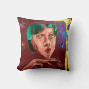 Colourful Abstract Woman Portrait  Throw Pillow