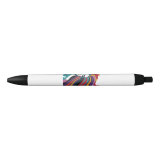 Colourful Abstract Woman with Flowing Hair Art Black Ink Pen