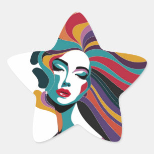 Colourful Abstract Woman with Flowing Hair Art Star Sticker