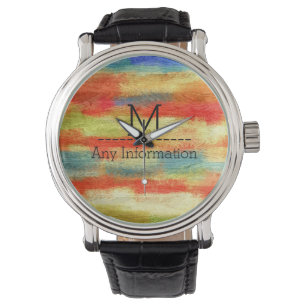 Colourful Abstract Wood Grain Monogram Watch