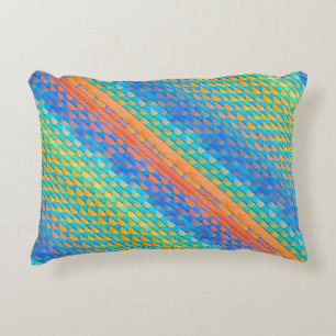 Colourful Abstract Woven Digital Pattern Accent Pillow