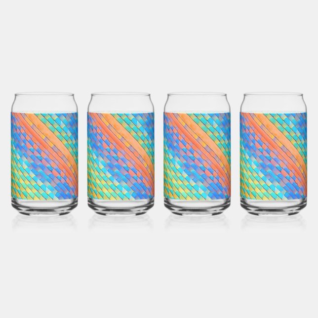 Colourful Abstract Woven Digital Pattern Can Glass (Front)