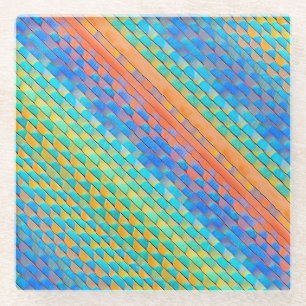 Colourful Abstract Woven Digital Pattern Glass Coaster