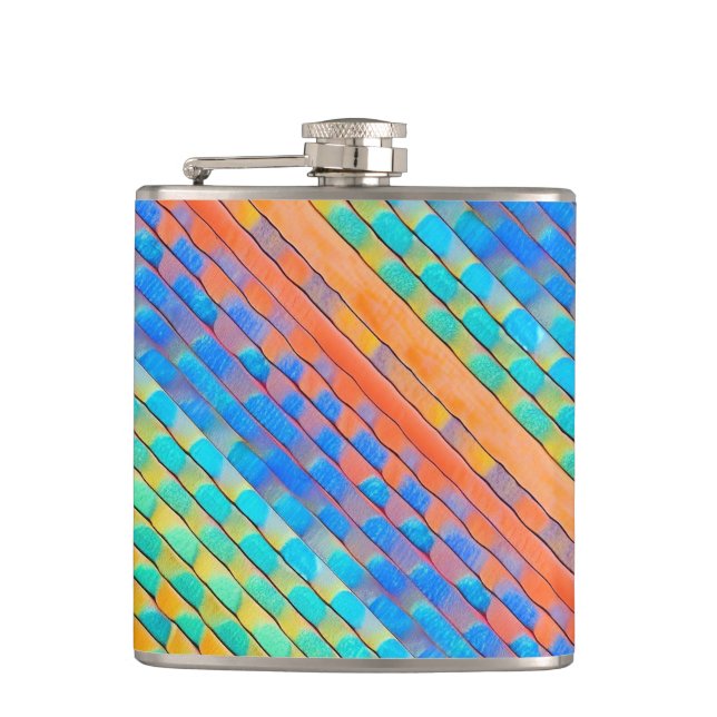 Colourful Abstract Woven Digital Pattern Hip Flask (Front)