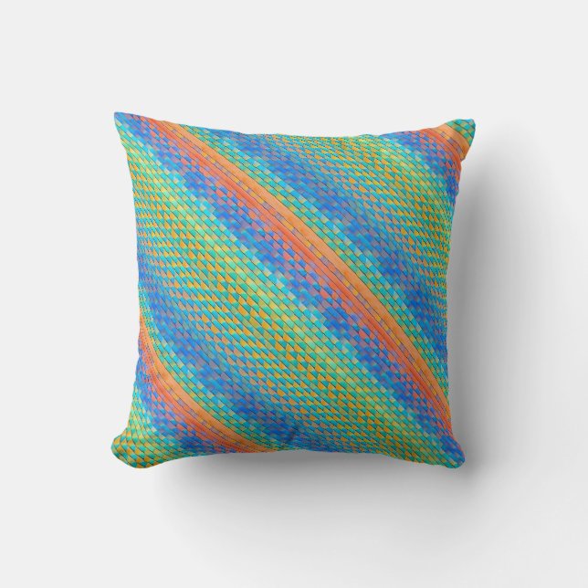 Colourful Abstract Woven Digital Pattern Throw Pillow (Front)