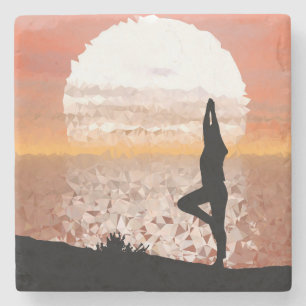 Colourful Abstract Yoga Pose with Bright Sun Stone Coaster