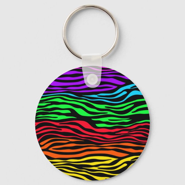 Colourful Abstract Zebra Keychain (Front)