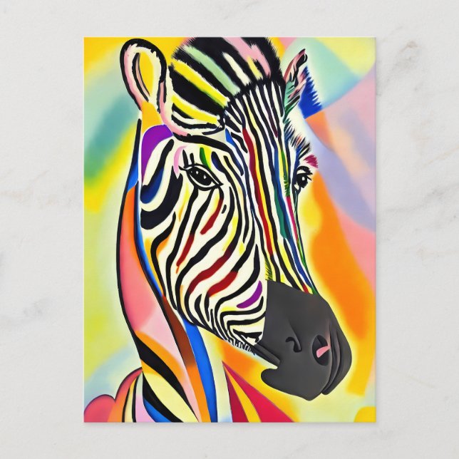 Colourful Abstract Zebra Portrait Painting Postcard (Front)