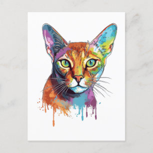 Colourful Abyssinian cat Postcard