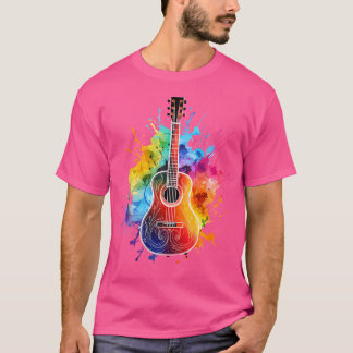 Colourful Acoustic Guitar Player Guitarist Splash T-Shirt