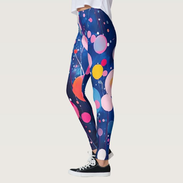 colourful acryl painting dots on blue ground leggings (Left)