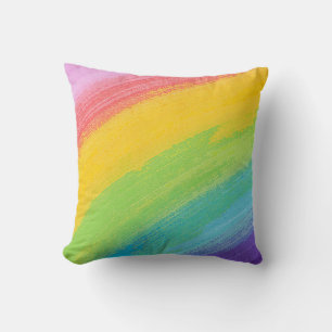 Colourful Acrylic Watercolor Rainbow Pattern Throw Pillow