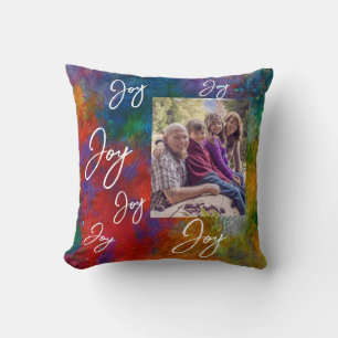 colourful add a photo holiday Joy Throw Pillow