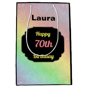 Colourful add name 70th birthday medium gift bag