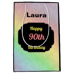 Colourful add name 90th  birthday medium gift bag