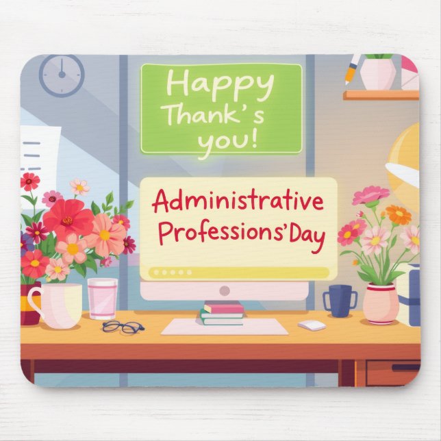 Colourful Admin Appreciation Desk Illustration Mouse Pad (Front)