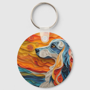 Colourful Afghan Hound Dog Portrait Keychain