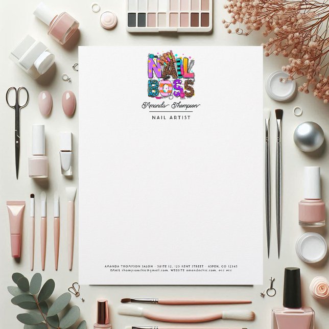 Colourful African American Nail Boss Branding Letterhead (Colorful African American Nail Boss Branding Letterhead)