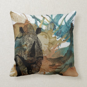 Colourful African animal cushion, charging Rhino Throw Pillow