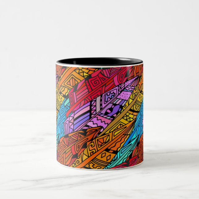 Colourful African Design Two-Tone Coffee Mug (Center)