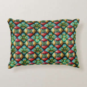 Colourful African-Inspired Geometric Mosaic Patter Accent Pillow