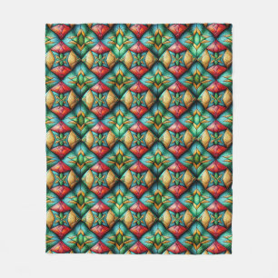 Colourful African-Inspired Geometric Mosaic Patter Fleece Blanket