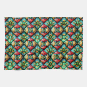 Colourful African-Inspired Geometric Mosaic Patter Kitchen Towel