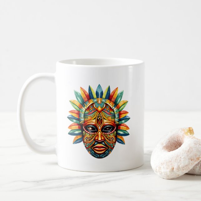 Colourful African Mask Coffee Mug (With Donut)