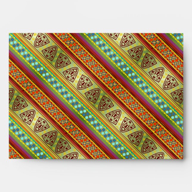 Colourful African Masks Stripe Kente Pattern Envelopes (Front)