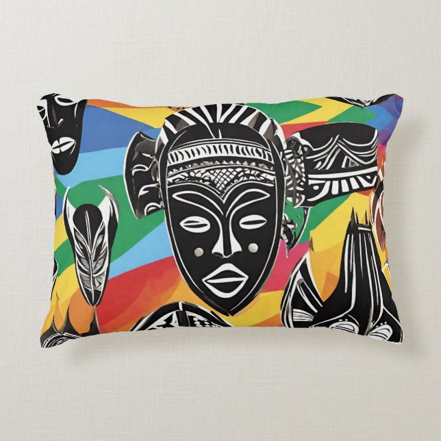 Colourful African Masks Tribal  Accent Pillow (Front)