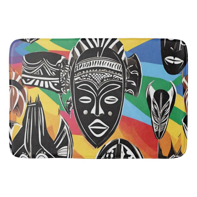 Colourful African Masks Tribal Bath Mat (Front)