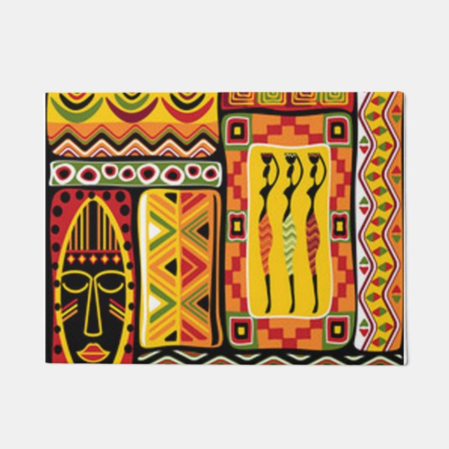 Colourful African Pattern Print Collage Doormat (Front)