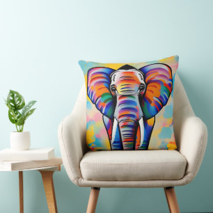 Colourful African Safari Elephant Throw Pillow