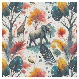 Colourful African Safari Jungle Wild Animal Patter Fabric
