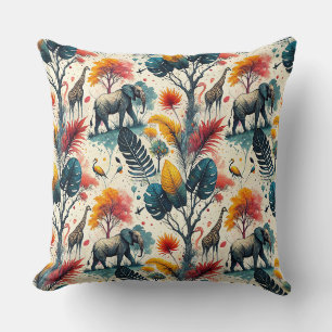 Colourful African Safari Jungle Wild Animal Patter Throw Pillow