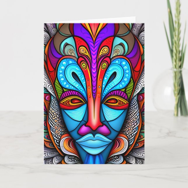 Colourful African Tribal Mask Card (Front)