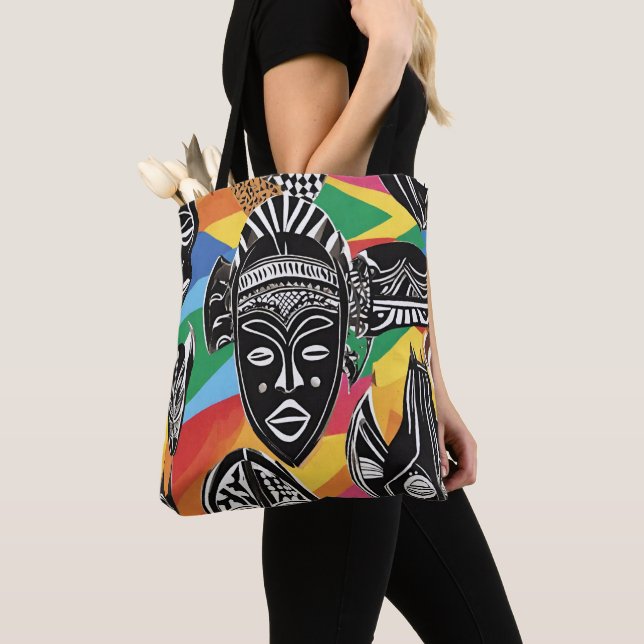 Colourful African Tribal Masks Tote Bag (Close Up)