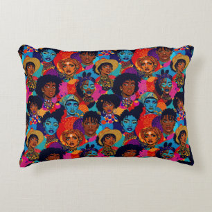 Colourful African women on blue Accent Pillow