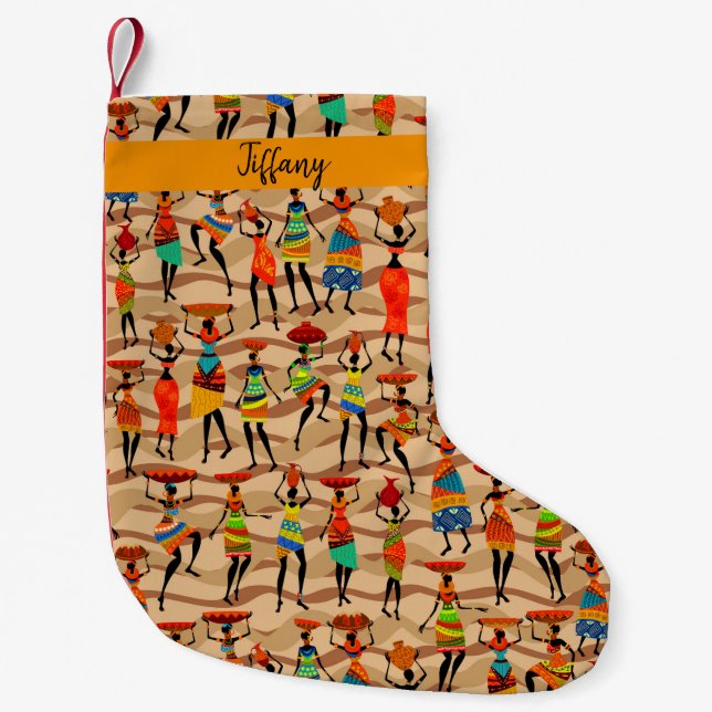 Colourful African Women  Personalized Small Christmas Stocking (Front)